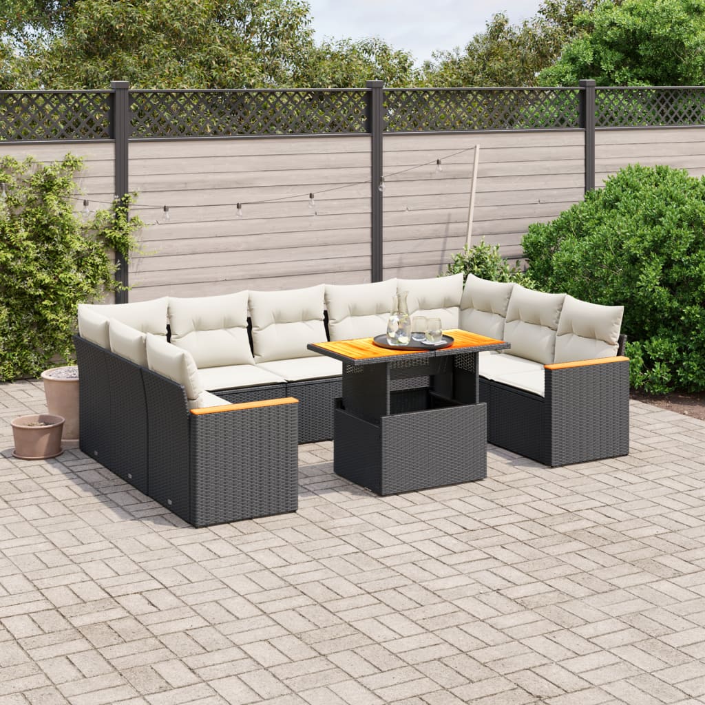 vidaXL 11-Piece Lounge Set with Cushions Poly Rattan Black