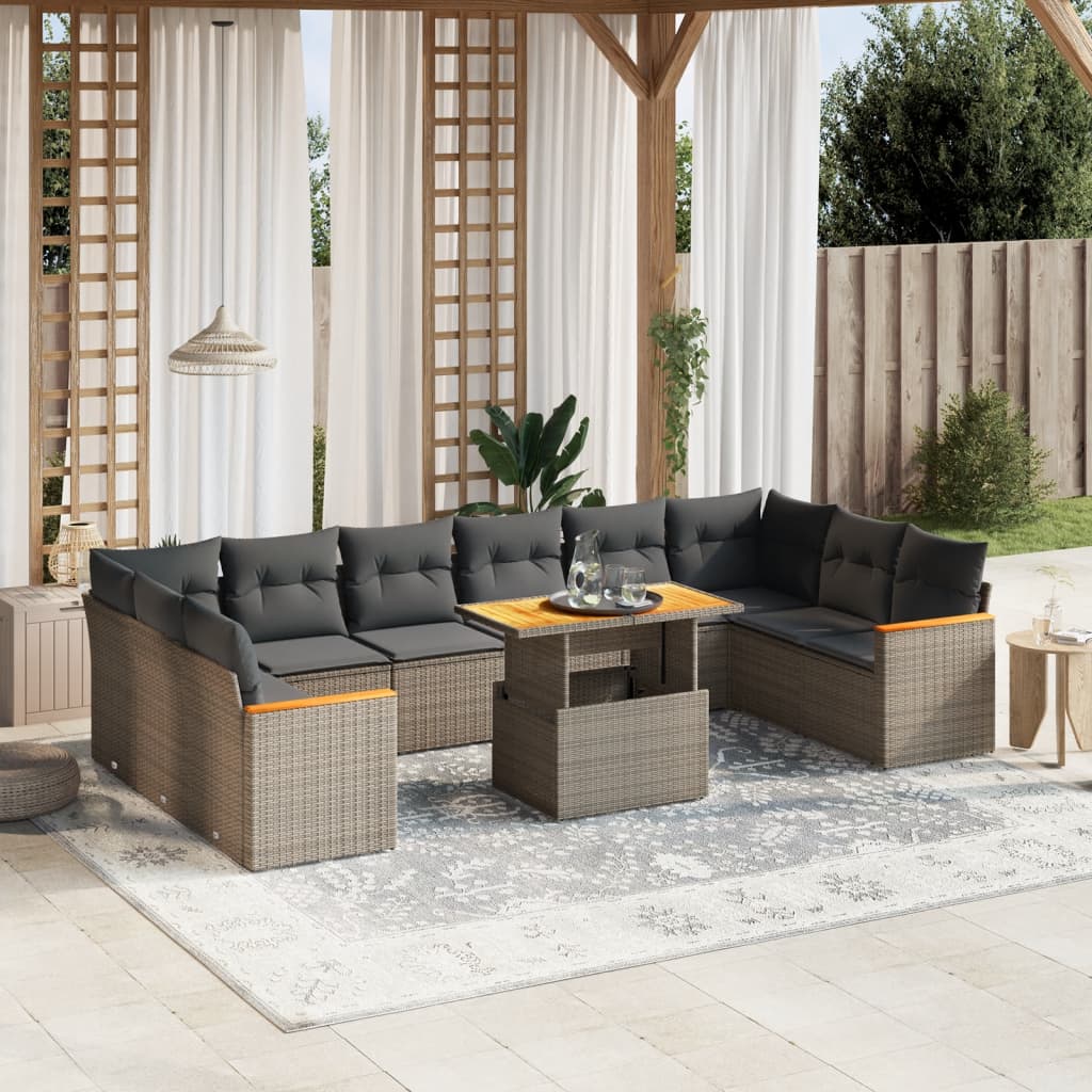 vidaXL 11-Piece Lounge Set with Cushions Poly Rattan Black