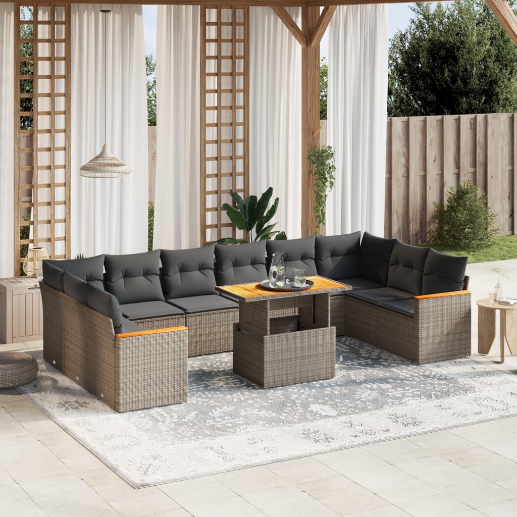 vidaXL 11-Piece Lounge Set with Cushions Poly Rattan Black