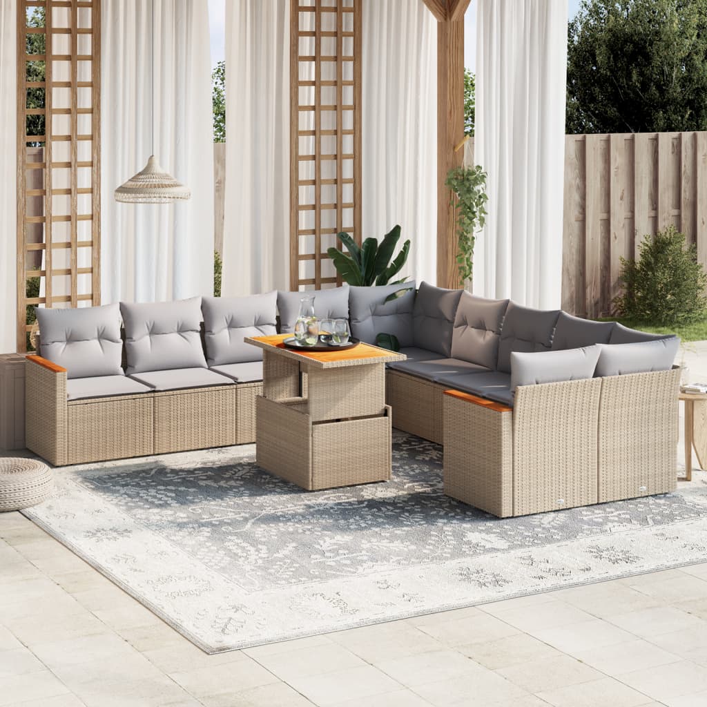 vidaXL 11-delige Loungeset met kussens poly rattan zwart