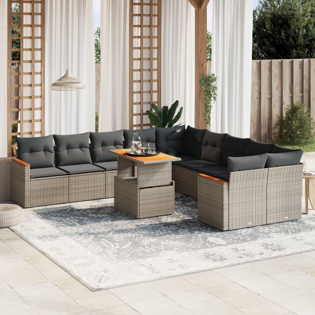 vidaXL 11-delige Loungeset met kussens poly rattan zwart