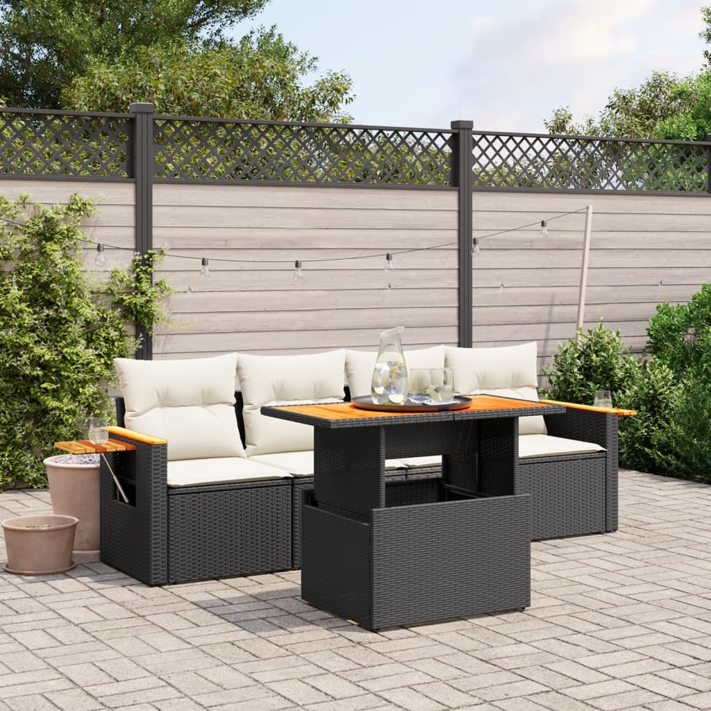vidaXL 5-piece Lounge Set with Cushions Poly Rattan Black