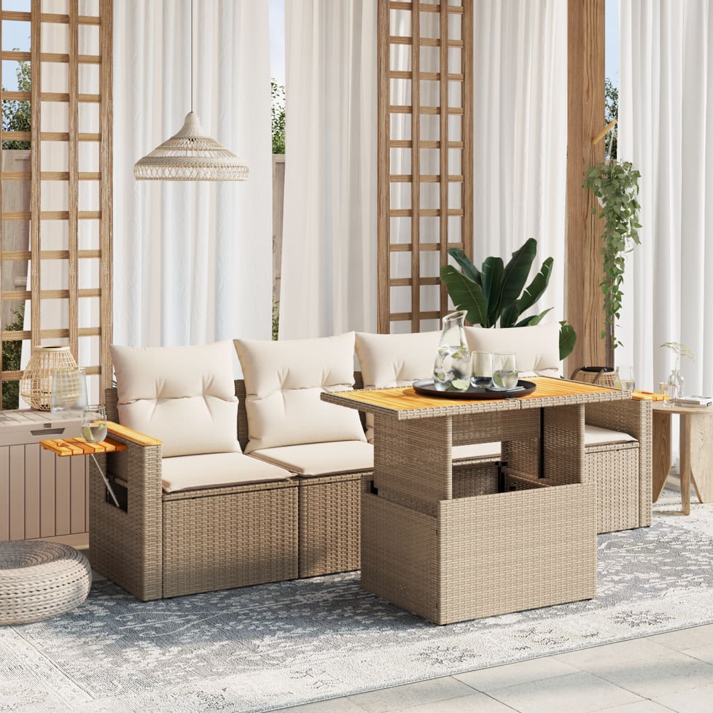 vidaXL 5-piece Lounge Set with Cushions Poly Rattan Black