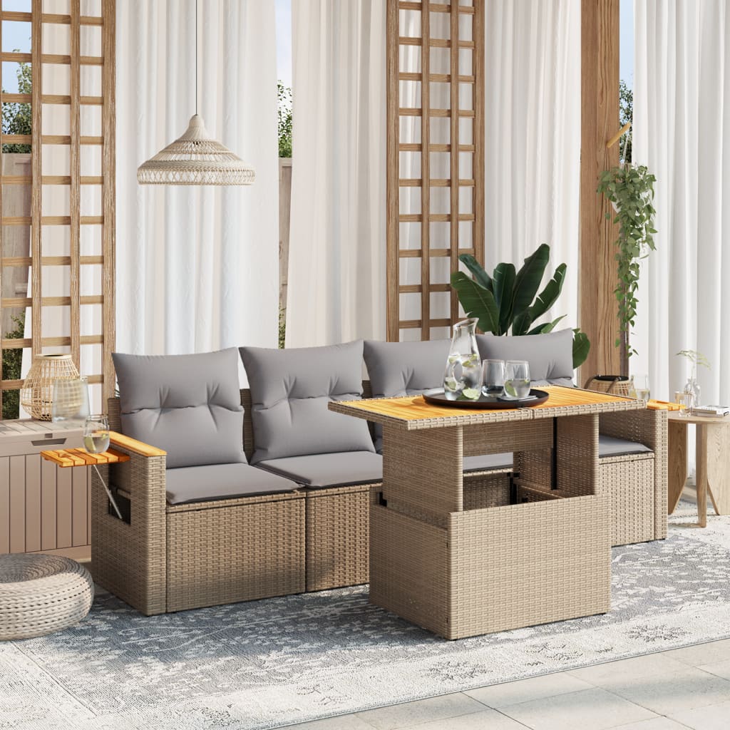 vidaXL 5-piece Lounge Set with Cushions Poly Rattan Black
