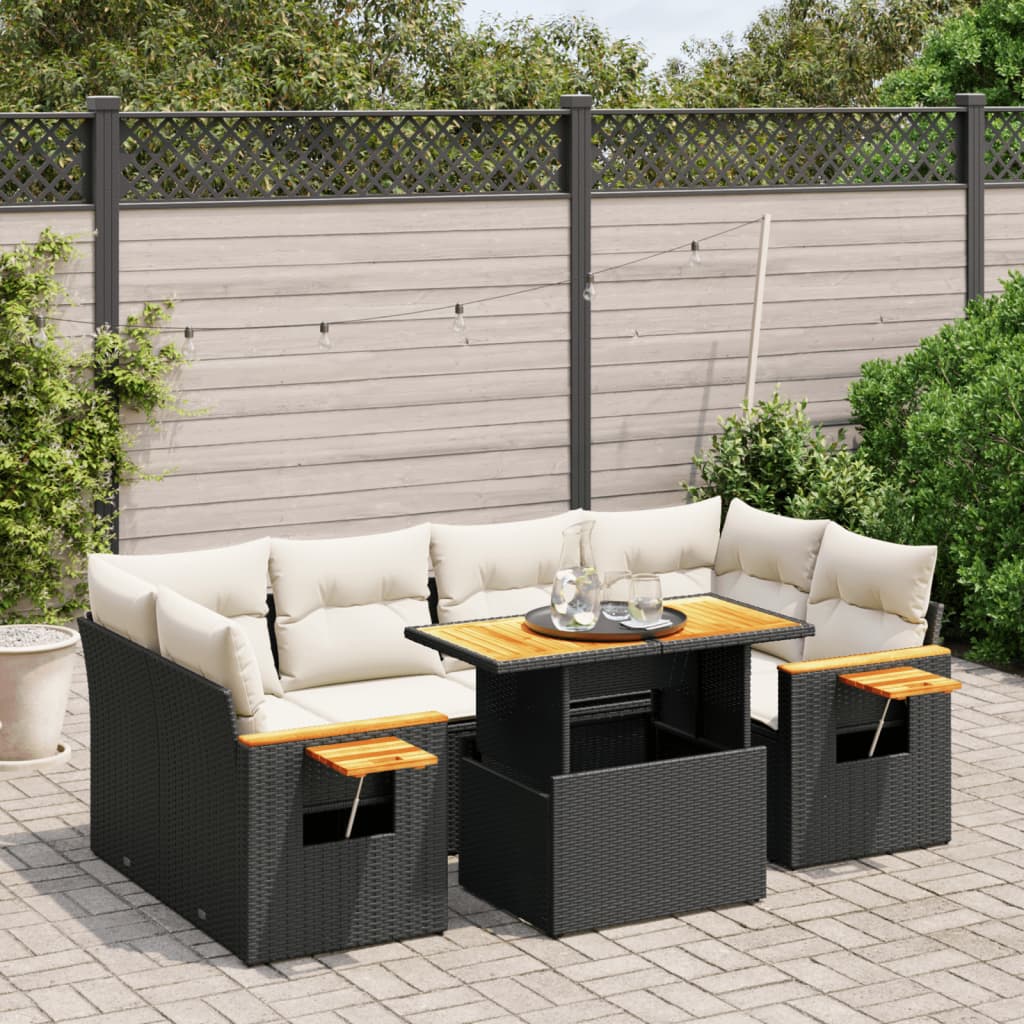 vidaXL 7-delige Loungeset met kussens poly rattan zwart