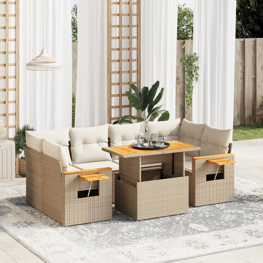 vidaXL 7-delige Loungeset met kussens poly rattan zwart