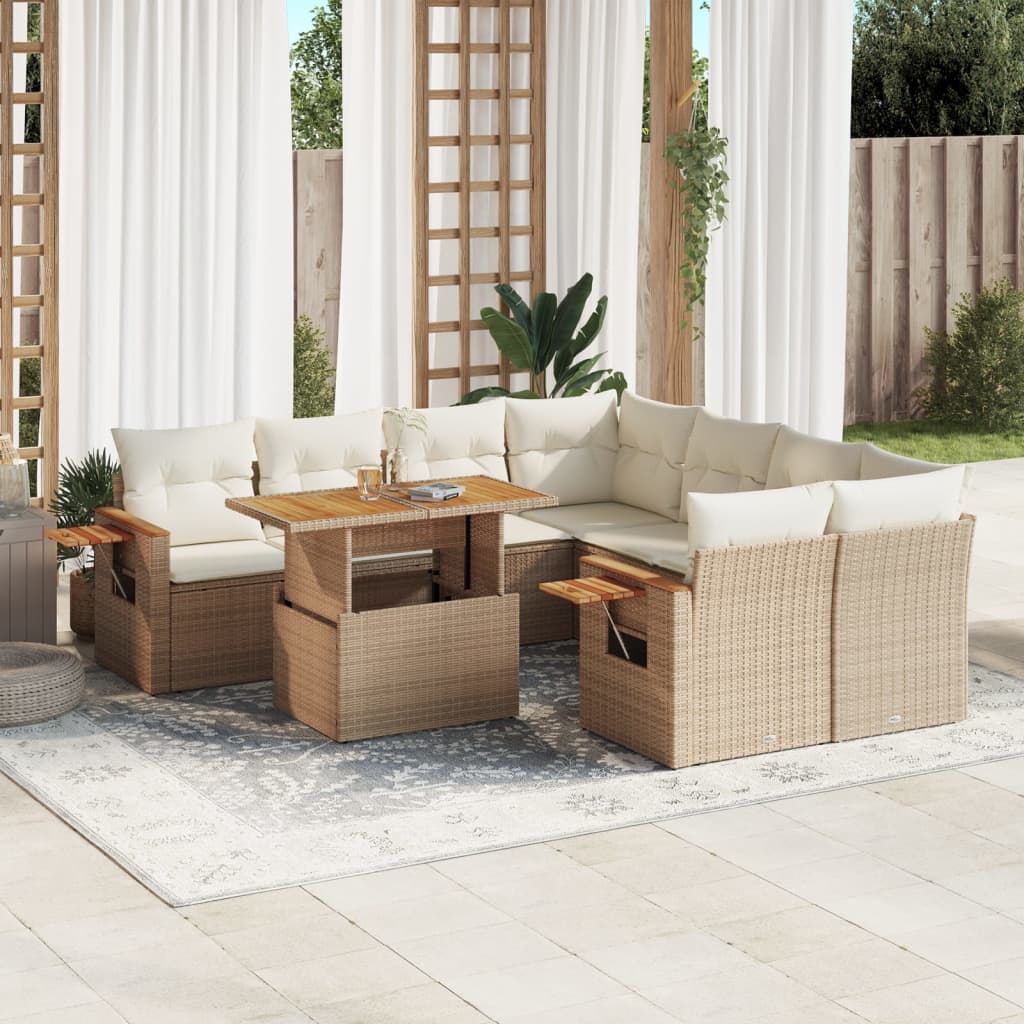 vidaXL 9-delige Loungeset met kussens poly rattan zwart