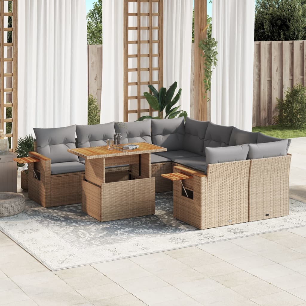 vidaXL 9-delige Loungeset met kussens poly rattan zwart