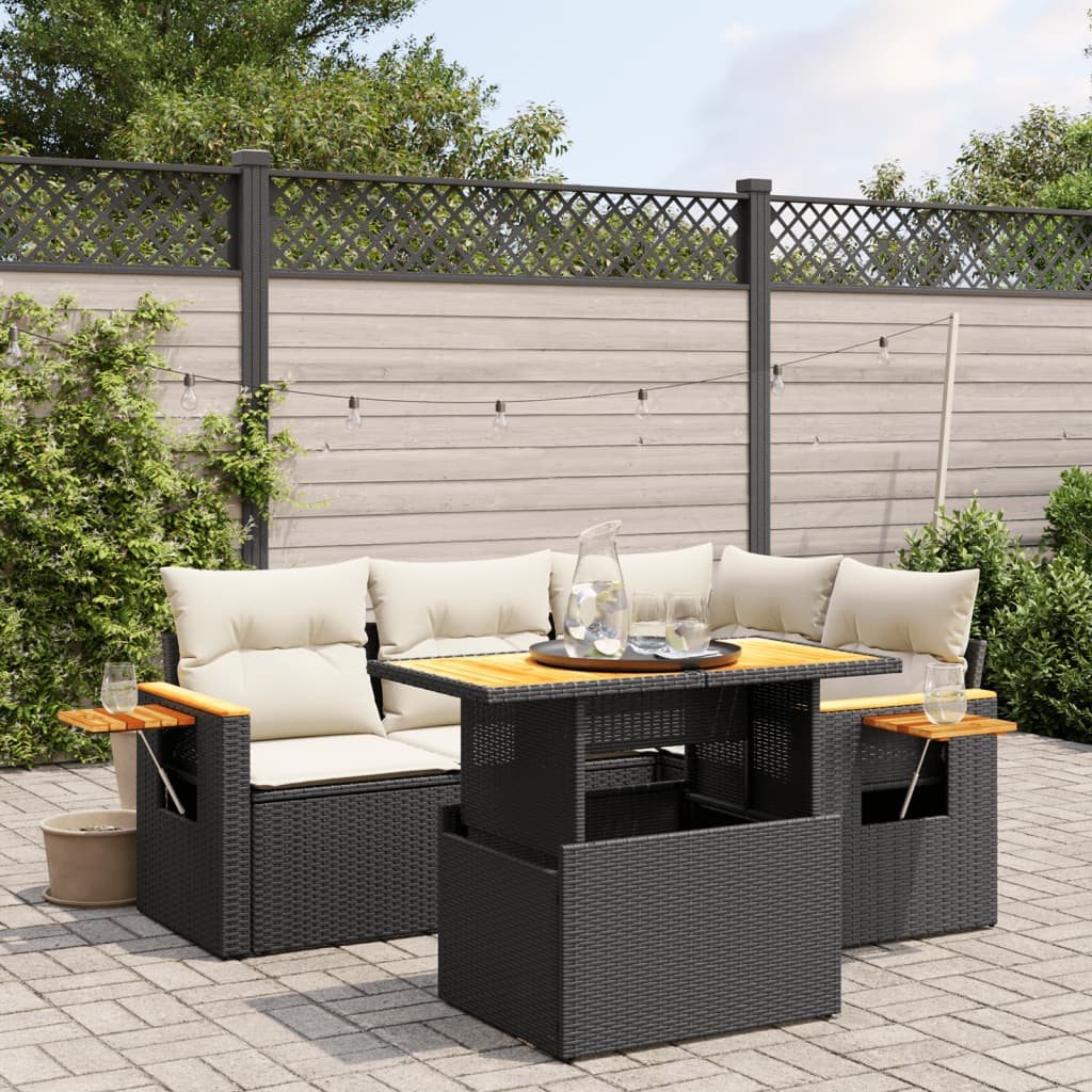 vidaXL 5-piece Lounge Set with Cushions Poly Rattan Black