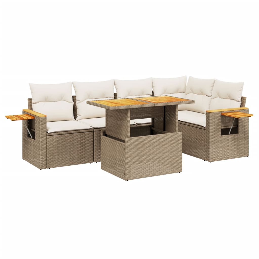 vidaXL 6-delige Loungeset met kussens poly rattan zwart