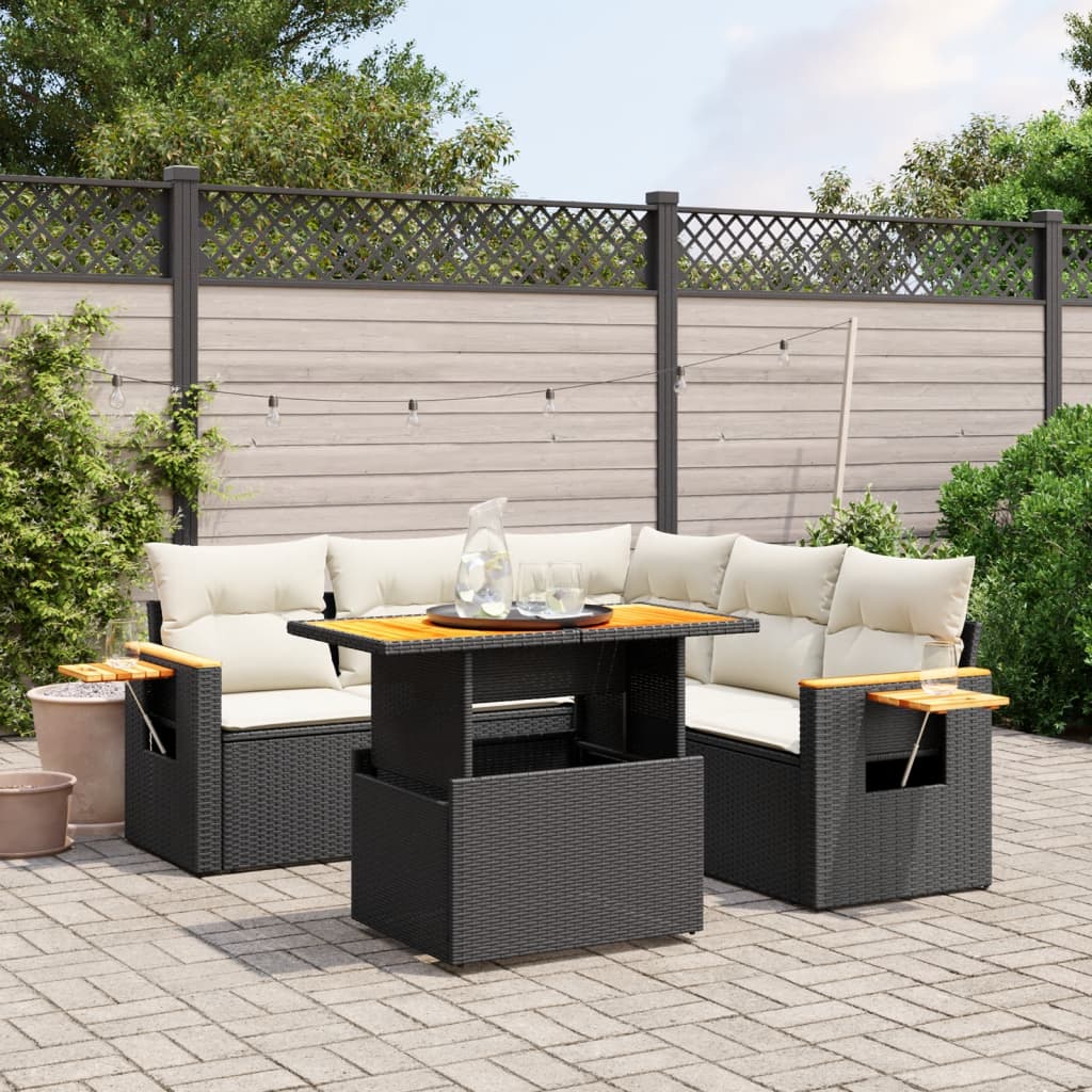 vidaXL 6-piece Lounge Set with Cushions Poly Rattan Black