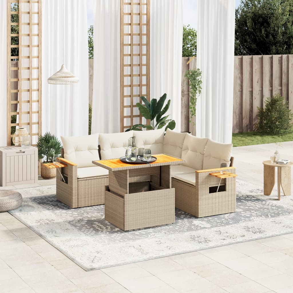 vidaXL 6-piece Lounge Set with Cushions Poly Rattan Black