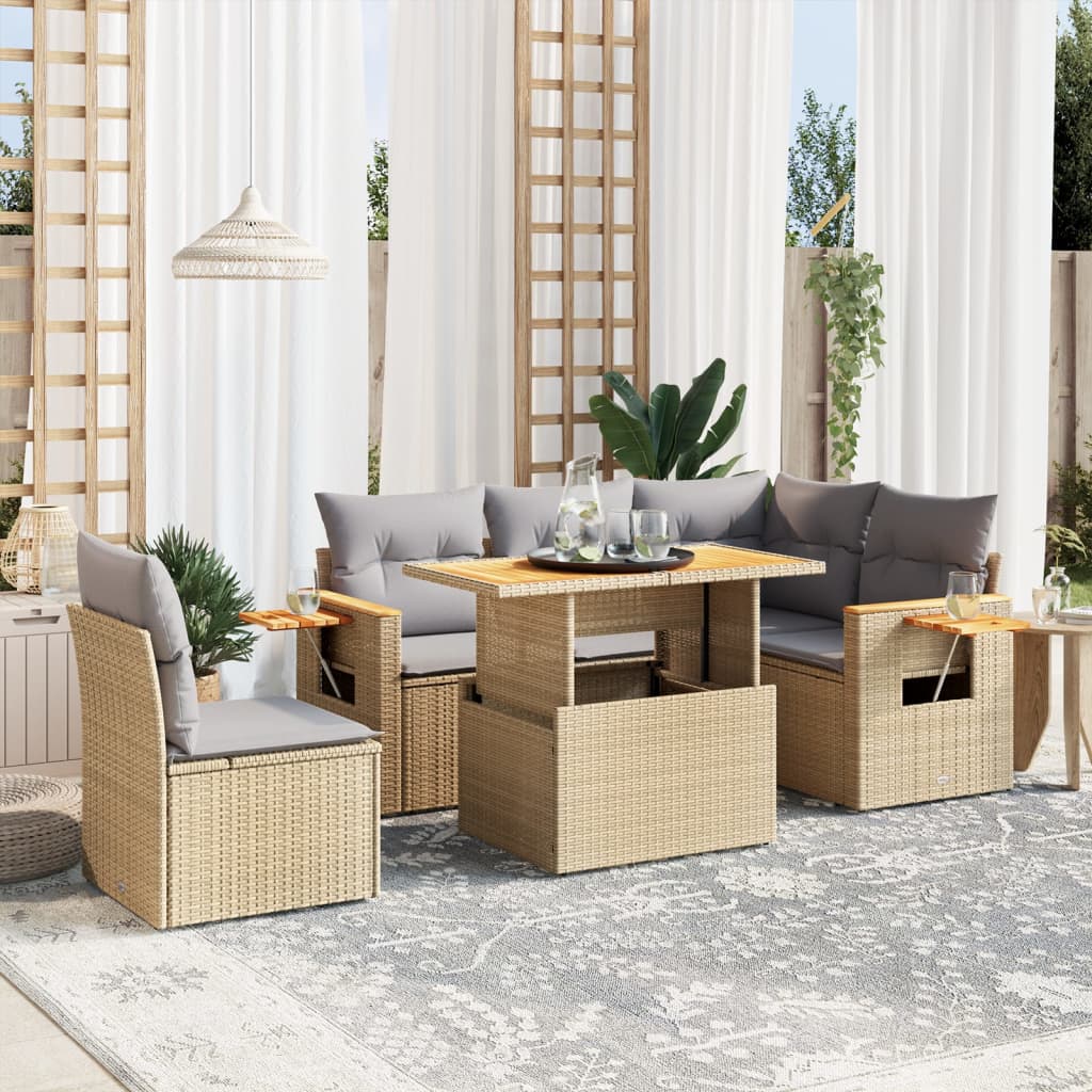 vidaXL 6-delige Loungeset met kussens poly rattan zwart