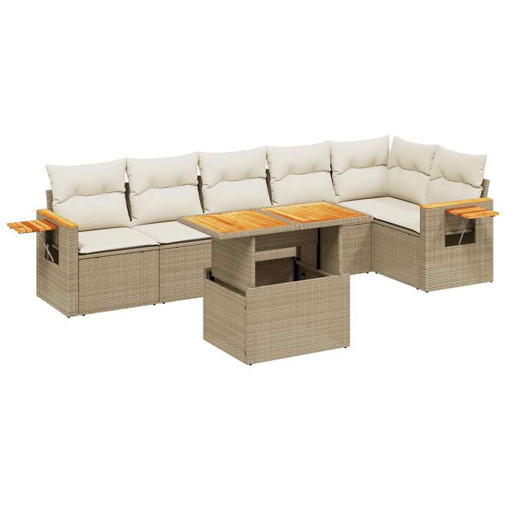 vidaXL 7-delige Loungeset met kussens poly rattan zwart