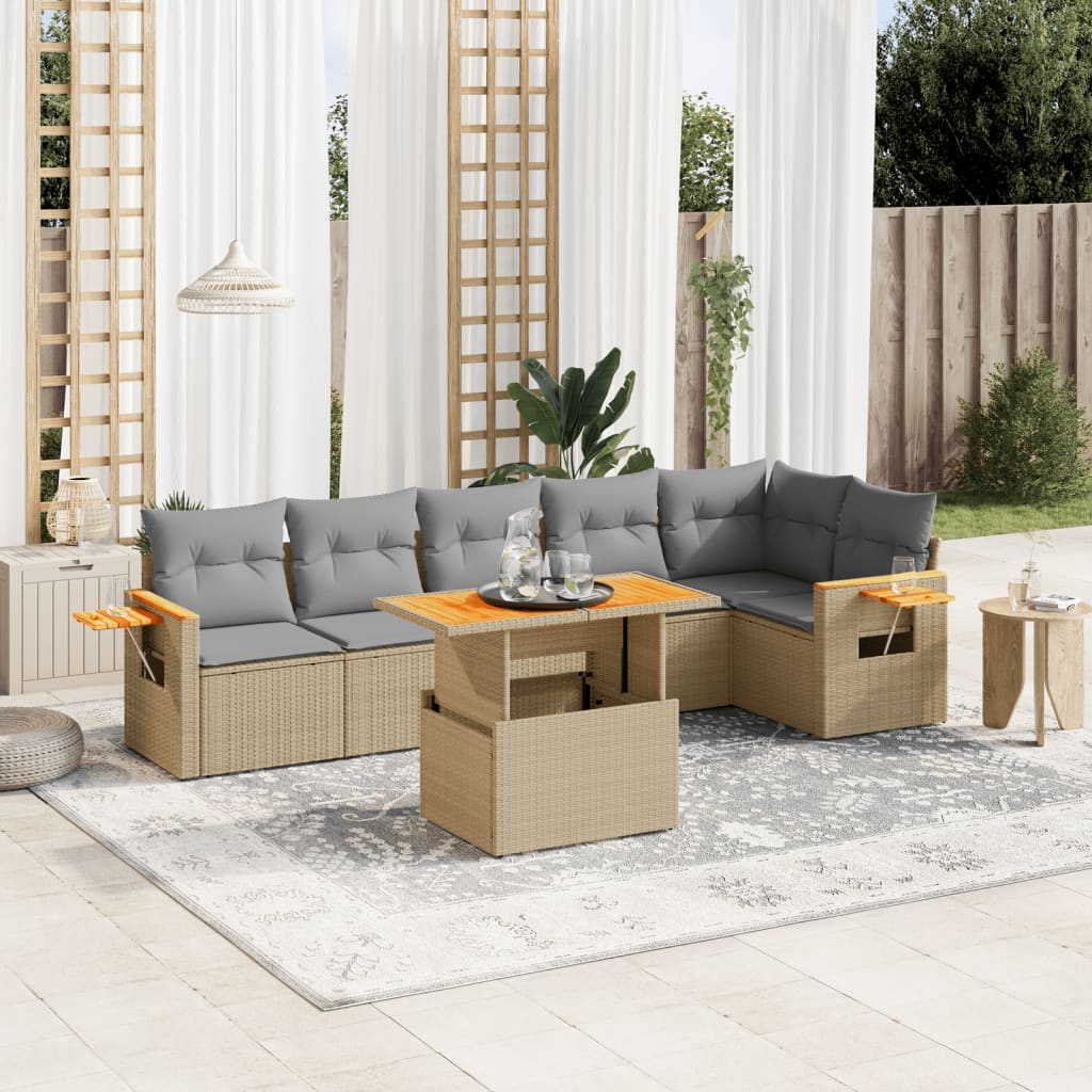 vidaXL 7-delige Loungeset met kussens poly rattan zwart