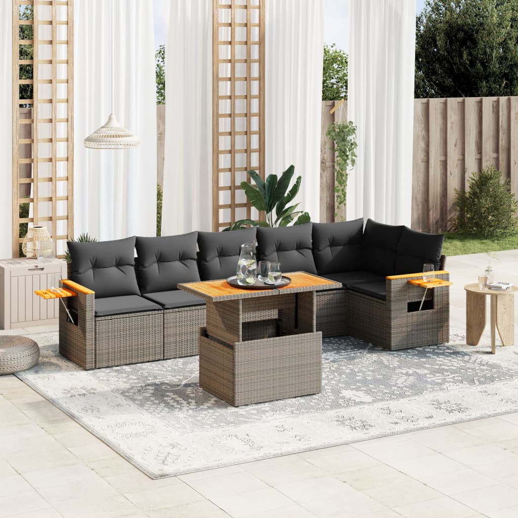 vidaXL 7-delige Loungeset met kussens poly rattan zwart