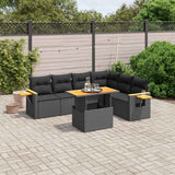 vidaXL 7-delige Loungeset met kussens poly rattan zwart