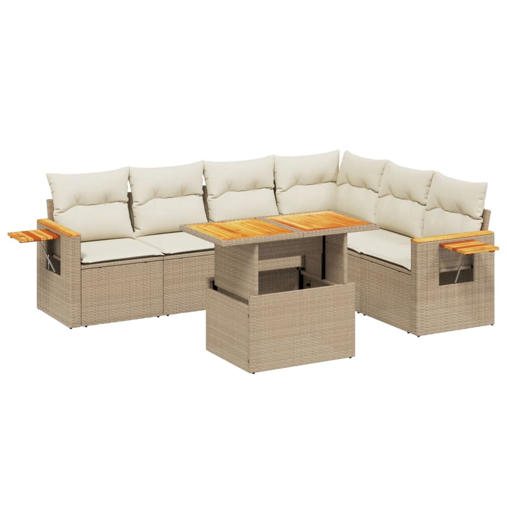 vidaXL 7-delige Loungeset met kussens poly rattan zwart