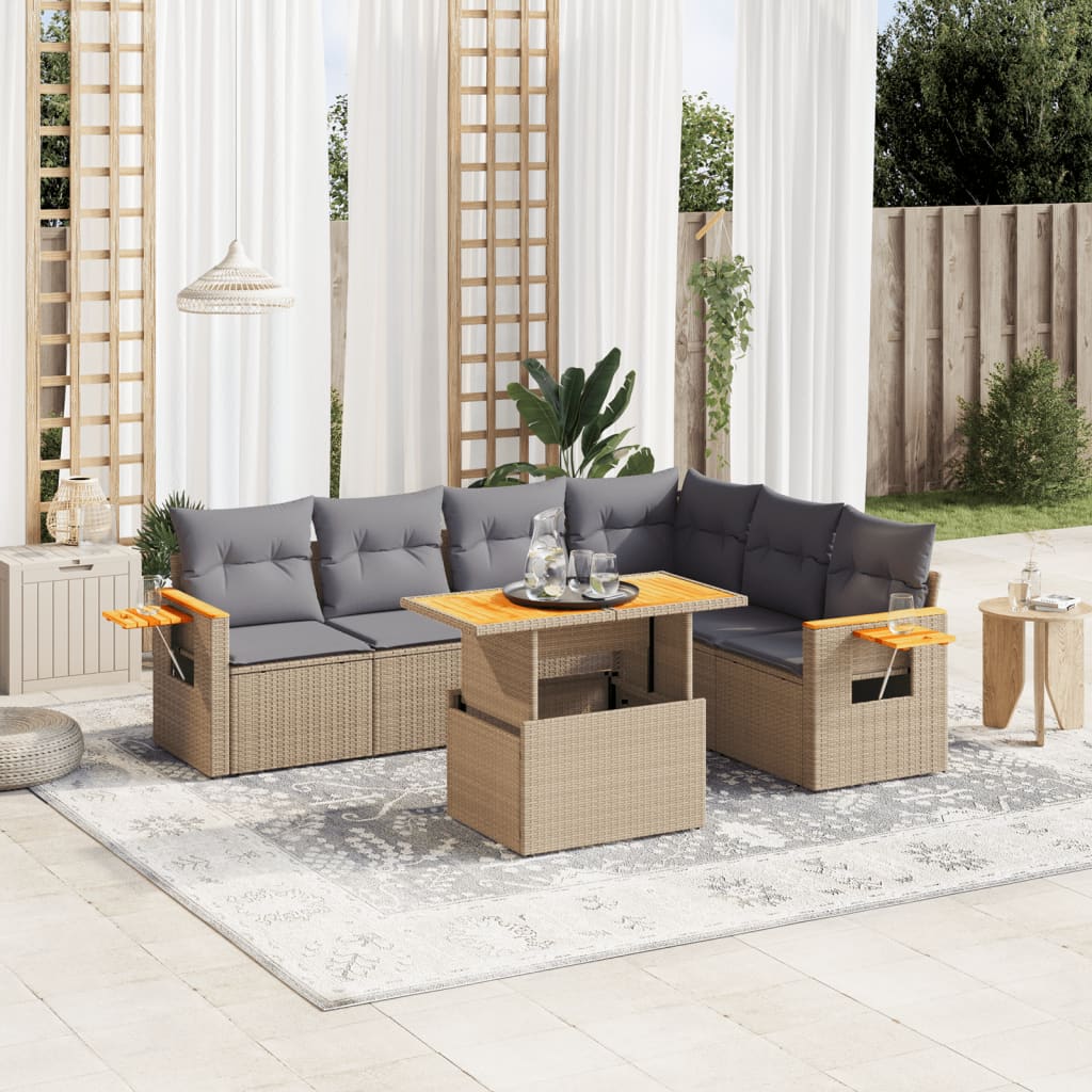 vidaXL 7-delige Loungeset met kussens poly rattan zwart