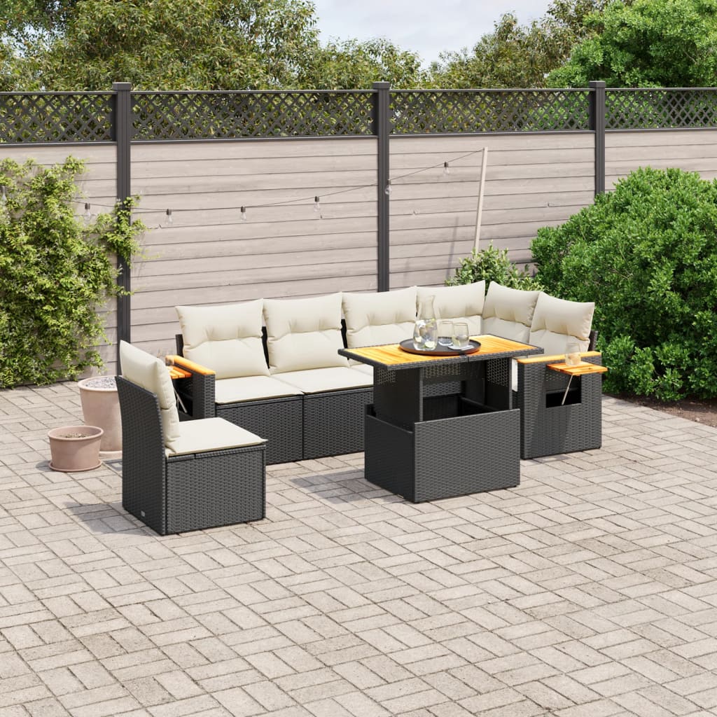 vidaXL 7-delige Loungeset met kussens poly rattan zwart