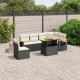 vidaXL 7-delige Loungeset met kussens poly rattan zwart
