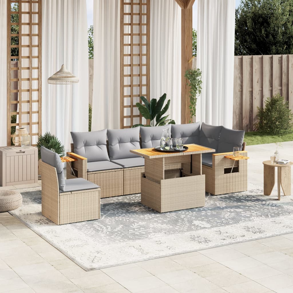 vidaXL 7-delige Loungeset met kussens poly rattan zwart
