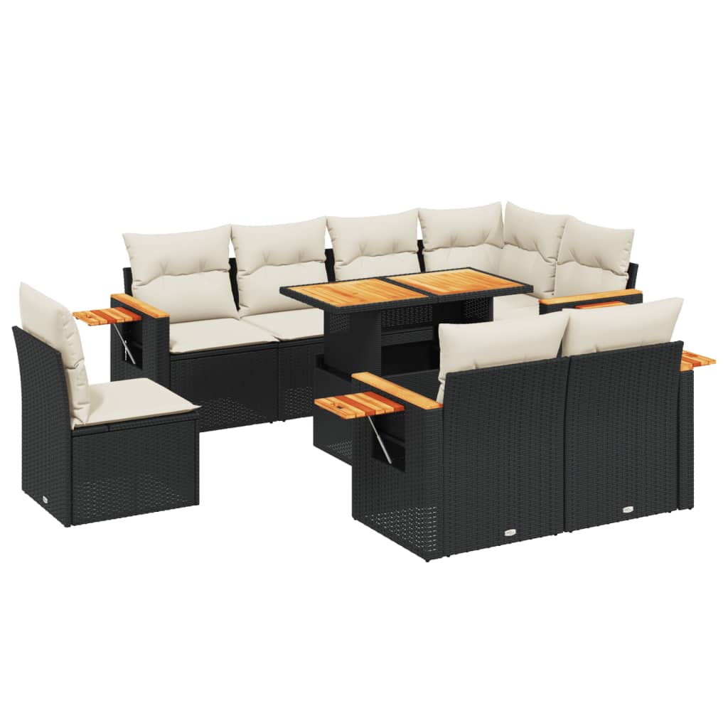 vidaXL 9-piece Poly Rattan Lounge Set with Cushions Black
