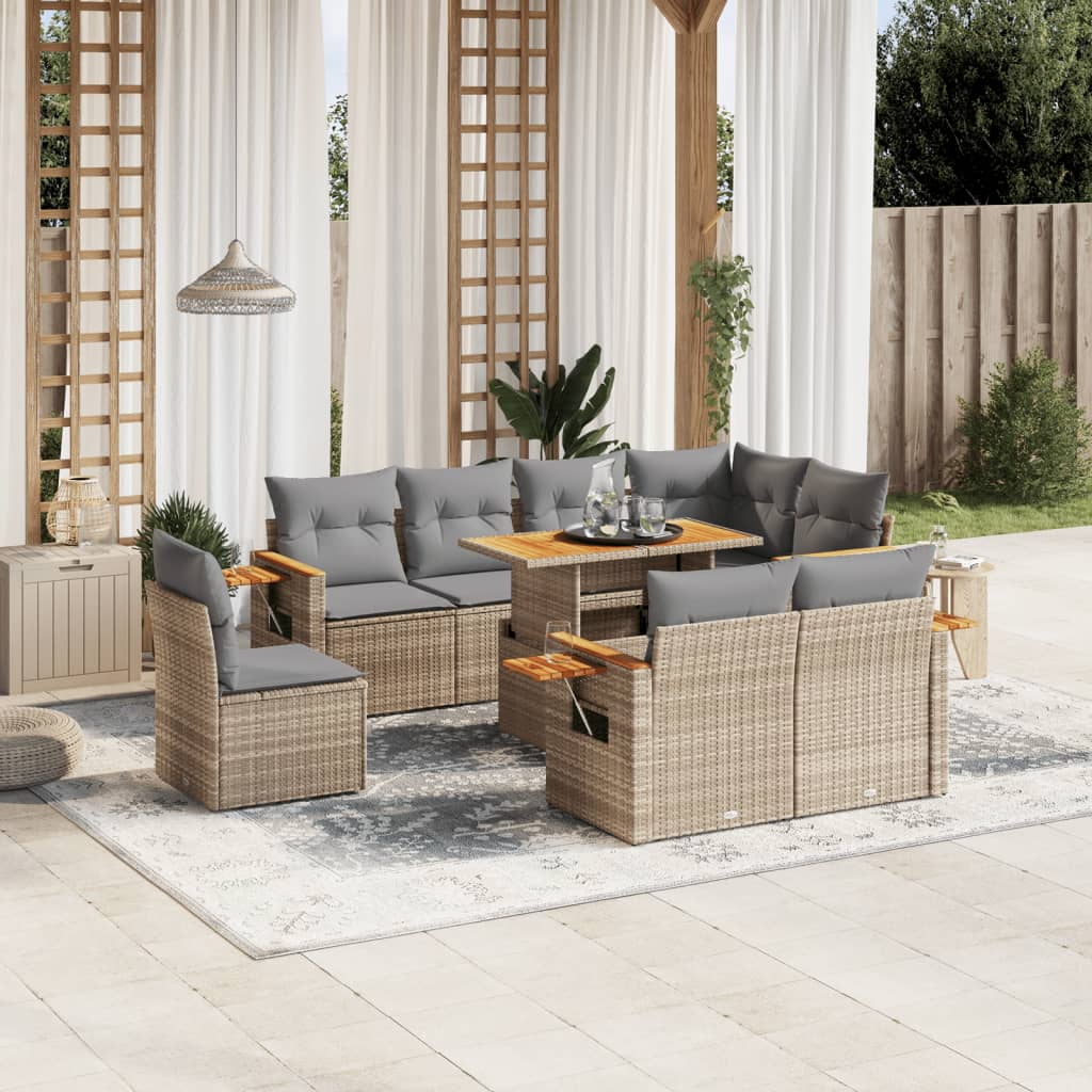 vidaXL 9-piece Poly Rattan Lounge Set with Cushions Black