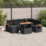 vidaXL 8-Piece Poly Rattan Lounge Set with Cushions Black