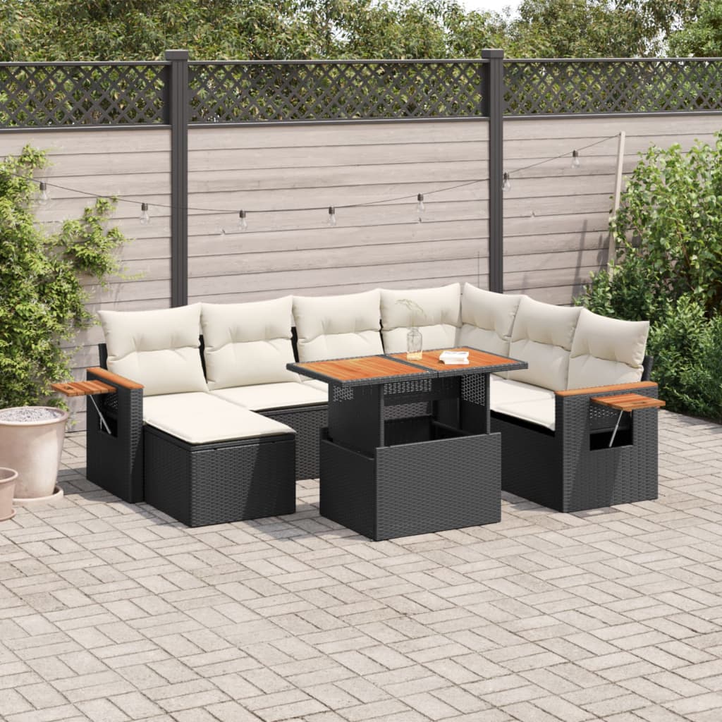 vidaXL 8-Piece Poly Rattan Lounge Set with Cushions Black