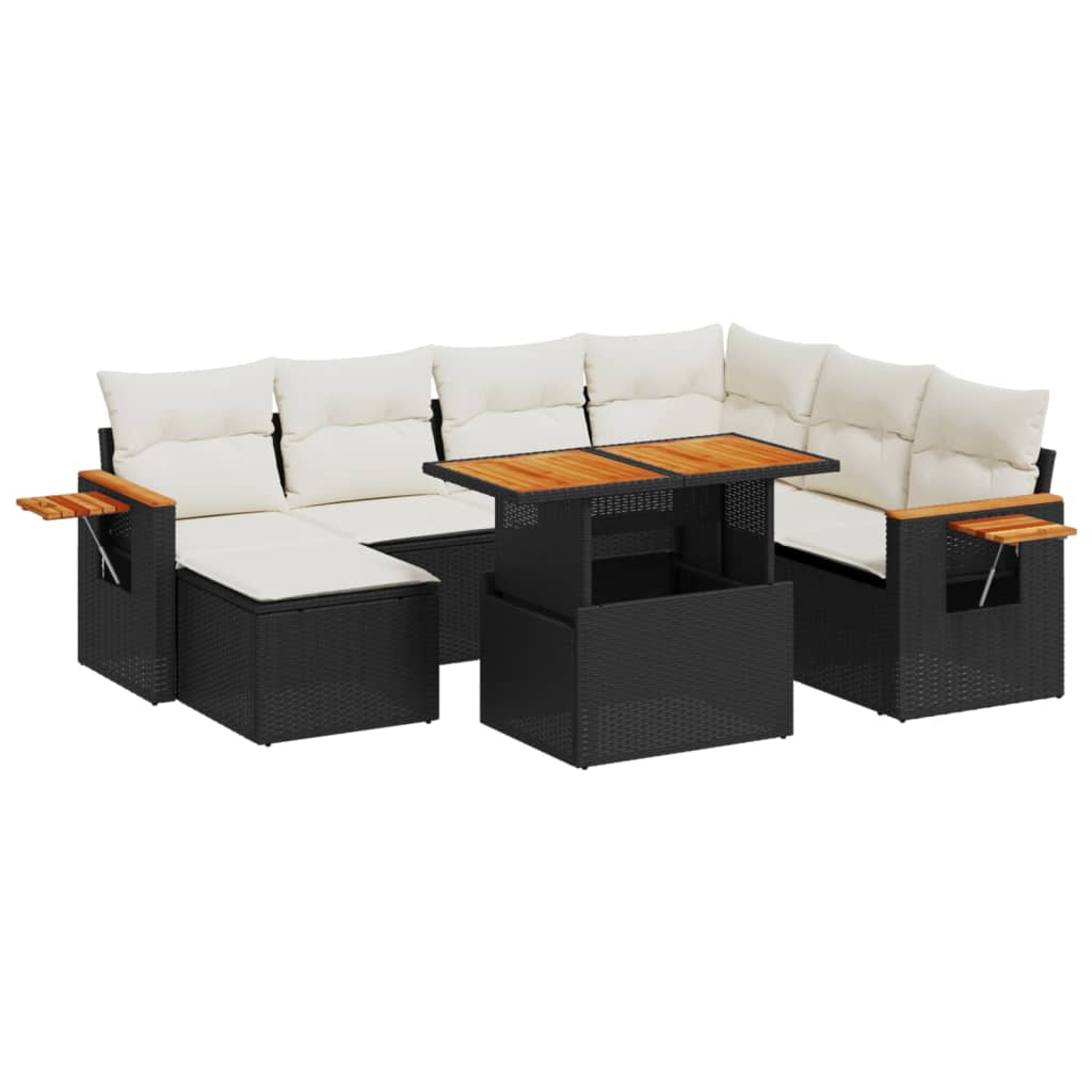 vidaXL 8-Piece Poly Rattan Lounge Set with Cushions Black
