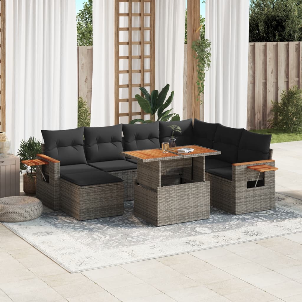 vidaXL 8-Piece Poly Rattan Lounge Set with Cushions Black