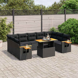 vidaXL 10-delige Loungeset met kussens poly rattan zwart
