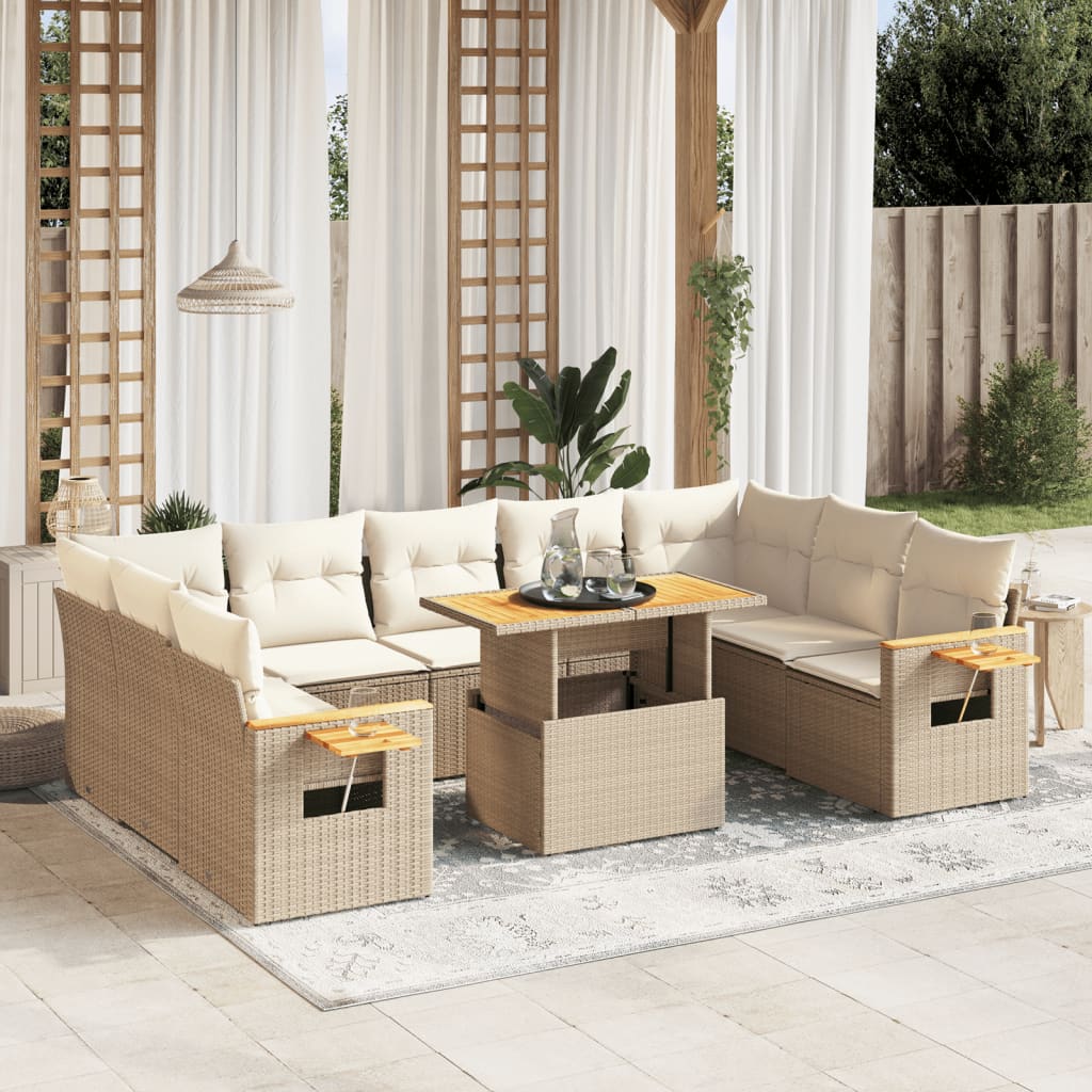 vidaXL 10-delige Loungeset met kussens poly rattan zwart