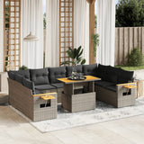 vidaXL 10-delige Loungeset met kussens poly rattan zwart