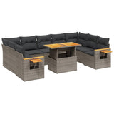 vidaXL 10-delige Loungeset met kussens poly rattan zwart