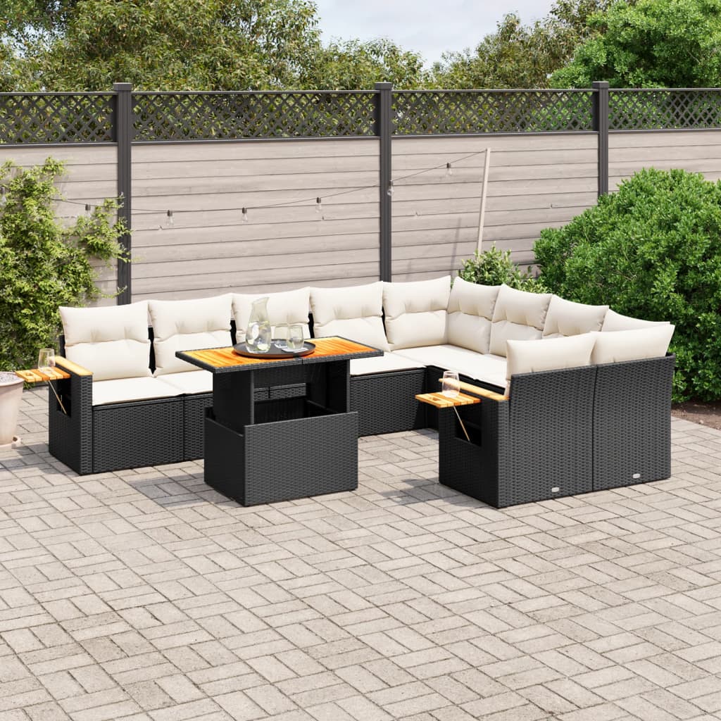 vidaXL 10-Piece Lounge Set with Cushions Poly Rattan Black