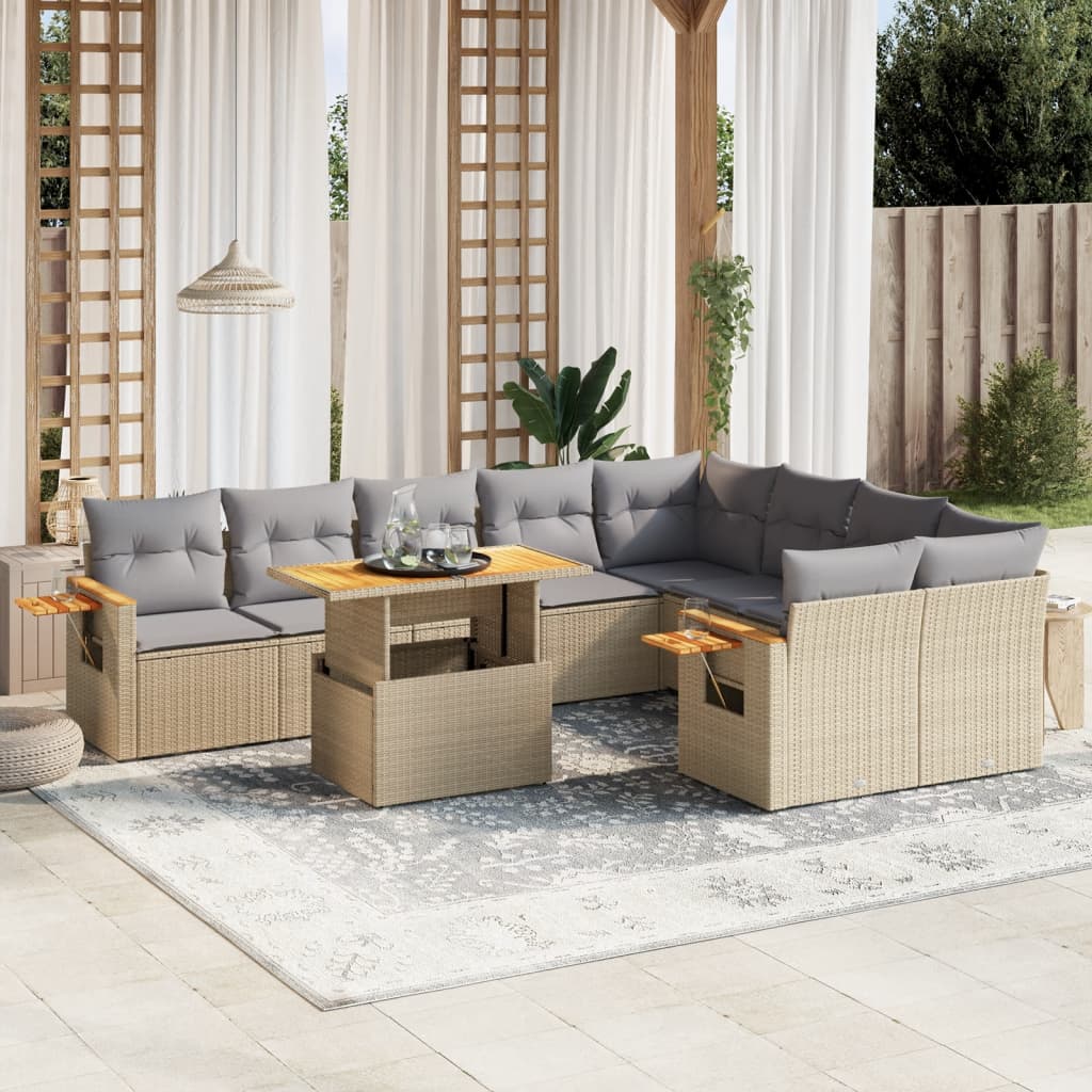 vidaXL 10-Piece Lounge Set with Cushions Poly Rattan Black