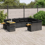 vidaXL 10-Piece Lounge Set with Cushions Poly Rattan Black