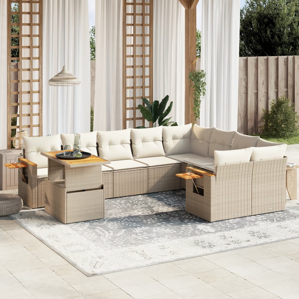 vidaXL 10-Piece Lounge Set with Cushions Poly Rattan Black