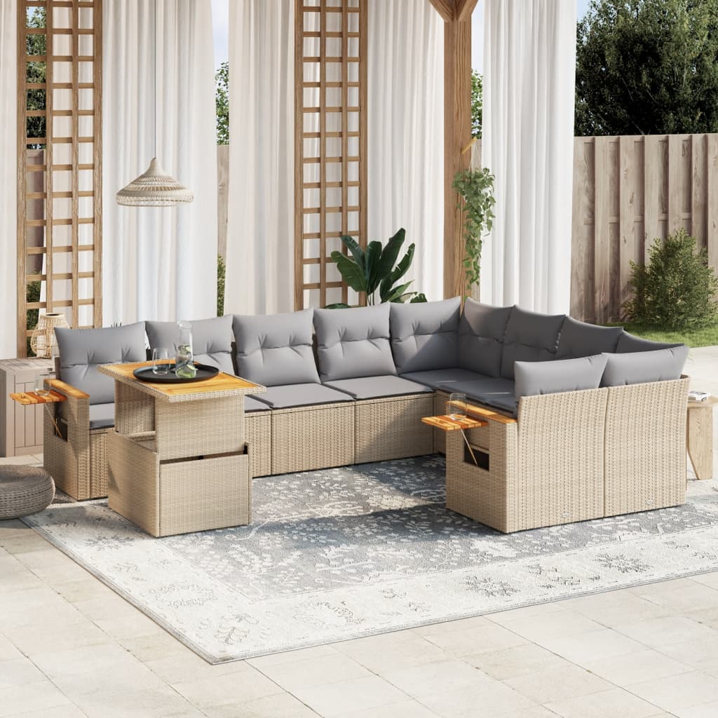 vidaXL 10-Piece Lounge Set with Cushions Poly Rattan Black