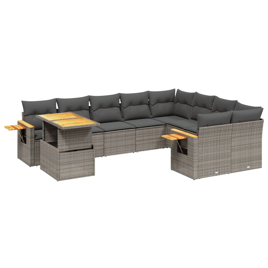 vidaXL 10-Piece Lounge Set with Cushions Poly Rattan Black