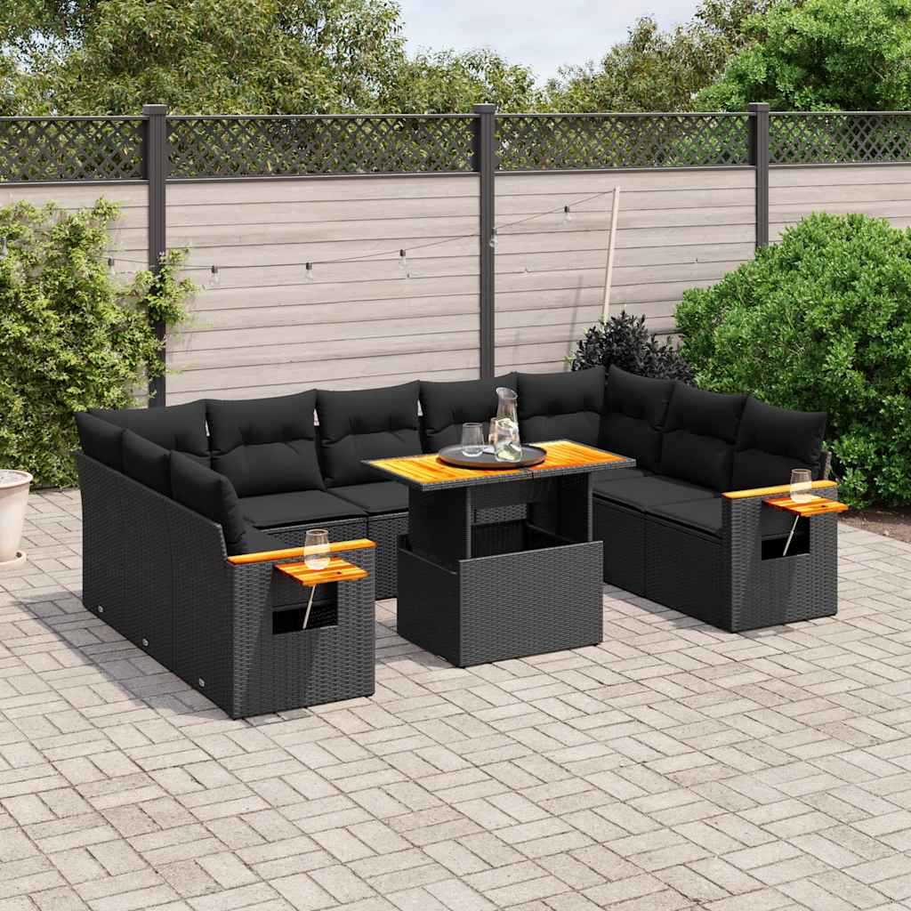 vidaXL 11-Piece Lounge Set with Cushions Poly Rattan Black