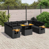 vidaXL 11-Piece Lounge Set with Cushions Poly Rattan Black