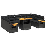 vidaXL 11-Piece Lounge Set with Cushions Poly Rattan Black