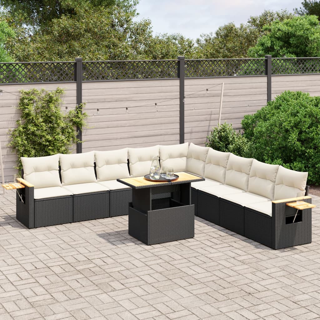 vidaXL 11-Piece Lounge Set with Cushions Poly Rattan Black