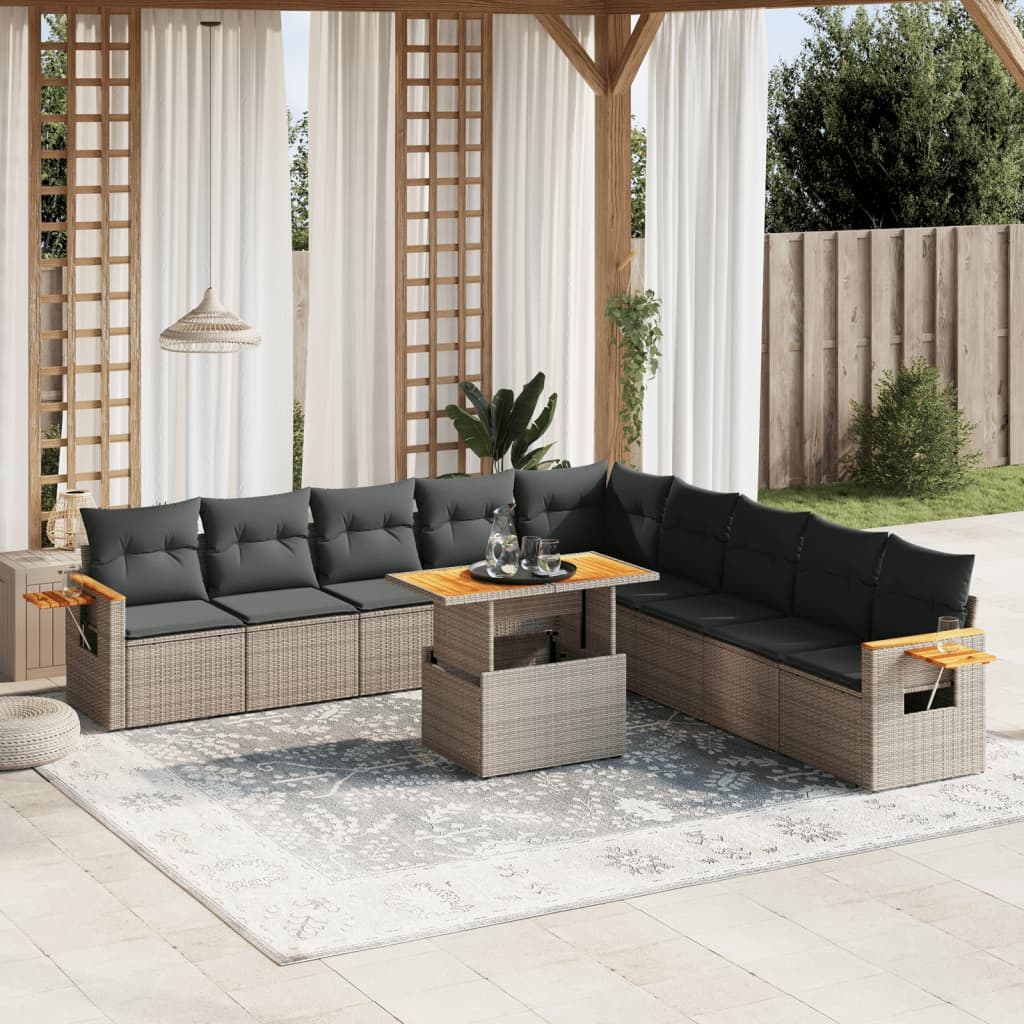 vidaXL 11-Piece Lounge Set with Cushions Poly Rattan Black