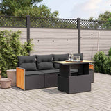 vidaXL 5-delige Loungeset met kussens poly rattan zwart