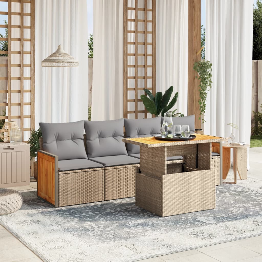 vidaXL 5-delige Loungeset met kussens poly rattan zwart