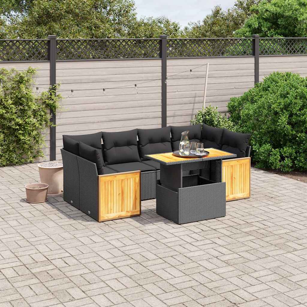 vidaXL 7-Piece Lounge Set with Cushions Poly Rattan Black